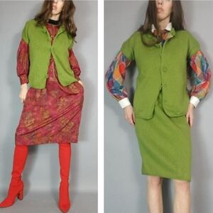 🎈Sale! Vintage 60s Handmade Knit Skirt Set s m